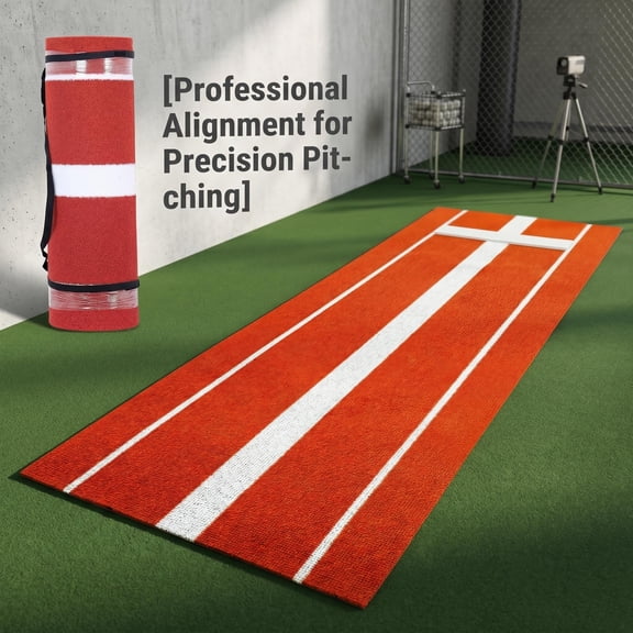 QUHEE Softball Pitching Mat, Durable Non-Slip Shock Absorbing Turf with Alignment Lines, Foldable Portable 9.94ft x 3ft Training Pad for Youth Adult Indoor Outdoor Practice