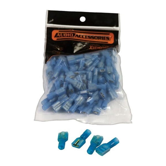 XScorpion FD250NFB Insulated Female Quick Disconnects 14-16 Gauge Blue Spade Terminals, 100PCS per Pack