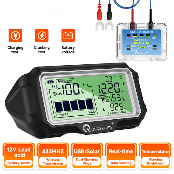 QUICKLYNKS BM5-D 12V Car Battery Tester Monitor Head Up Display Health Analyzer