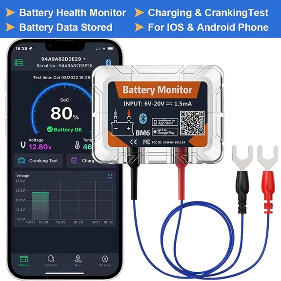 QUICKLYNKS BM6 Wireless Bluetooth 4.0 12V Battery Monitory with Car Battery Health Check APP Monitoring Battery Tester for Android IOS Hot