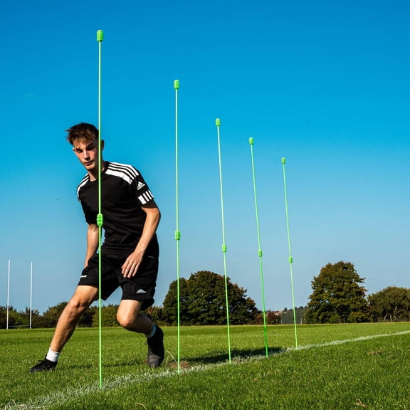 QUICKPLAY Agility Poles (set of 10), Fiberglass Slalom Poles with Carry Bag