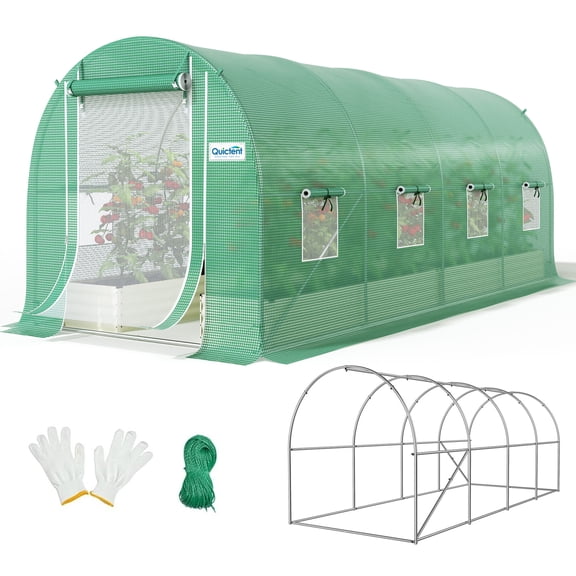 Quictent Large Walk-In Greenhouse 14.7x6.5x6.5FT Portable Plant Hot House with 8 Mesh Windows, Heavy Duty Steel Frame Garden Cage for Backyard, Green