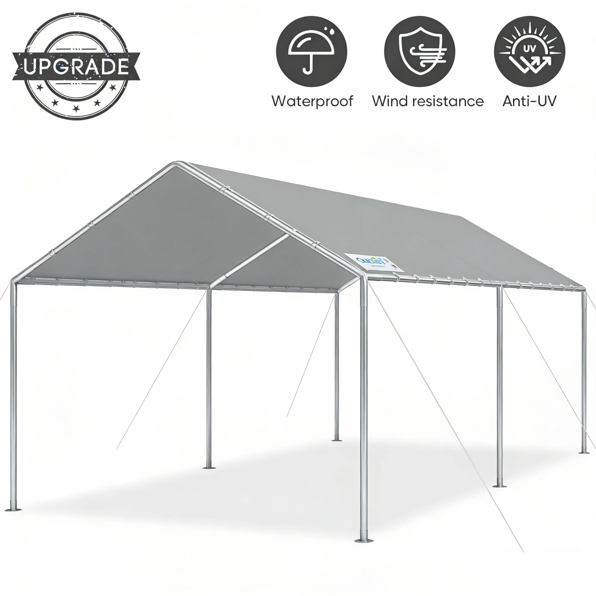 Quictent 10x20 FT Carport - Heavy Duty Steel Frame Outdoor Canopy, Portable Garage for Car/Truck/RV with Waterproof Gray Cover