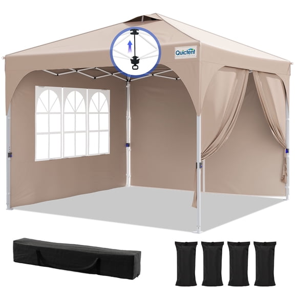 Quictent 10x10 FT Pop-Up Canopy Tent Adjustable Height Instant Shelter One Push Setup, Portable Outdoor Gazebo for Parties, Market, Camping, Beige