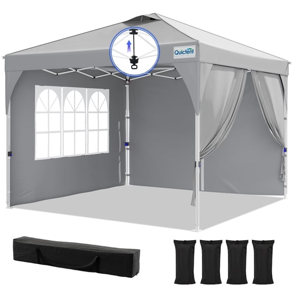 Quictent 10x10 FT Pop-Up Canopy Tent Adjustable Height Instant Shelter One Push Setup, Portable Outdoor Gazebo for Parties, Market, Camping, Gray