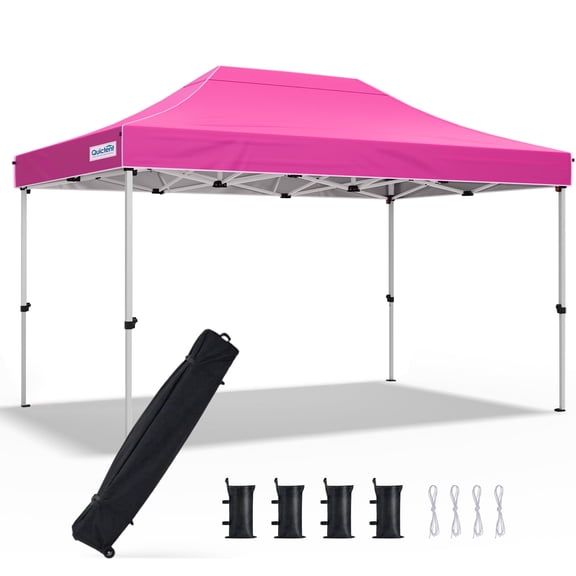 Quictent 10x15 FT Pop-Up Canopy Tent with Adjustable Height, Commercial Instant Gazebo Outdoor with Waterproof & UV Protection, Portable Shelter for Parties, Events, Craft Fairs, Pink
