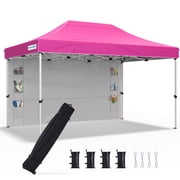 Quictent 10x15 FT Portable Pop up Canopy Tent with Adjustable Height, Easy up Commercial Gazebo Canopies with 1 Sidewall for Sun & Rain Protection, Pink