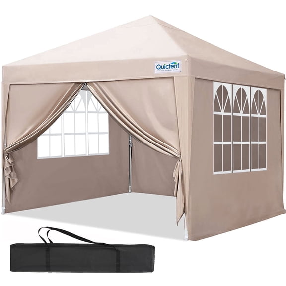 Quictent 7.8x7.8 FT Pop Up Canopy Tent Adjustable Height Instant Portable Shelter with Carry Bag & Church Windows, Waterproof Oxford Fabric Anti-UV, Beige
