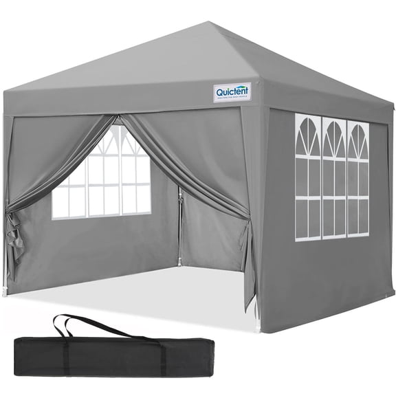 Quictent 7.8x7.8 FT Pop Up Canopy Tent Adjustable Height Instant Portable Shelter with Carry Bag & Church Windows, Waterproof Oxford Fabric Anti-UV, Gray