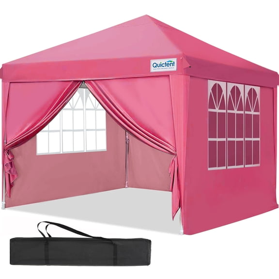 Quictent 7.8x7.8FT Pop Up Canopy Tent Adjustable Height Instant Portable Shelter with Carry Bag & Church Windows, Waterproof Oxford Fabric Anti-UV, Pink