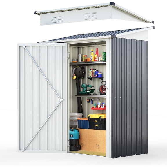 Quictent 5x3 FT Metal Garden Tool Shed, Compact Storage Shed with 2-Way Sloping Roof & Lockable Door, Garden Shelter with Waterproof Galvanized Steel for Backyard & Patio Organization