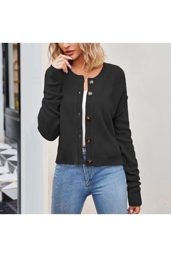 QUIDOS Cardigans for Women,Women's Fashion Solid Color Long Sleeve Cardigan Knit Loose Button Coat