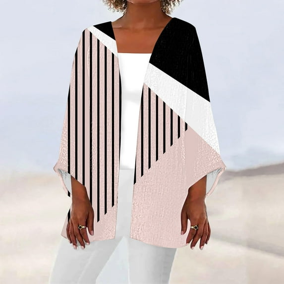 QUIDOS Cardigans for Women,Women's Printing 3/4 Sleeve Print Loose Shirt Tops Cardigan