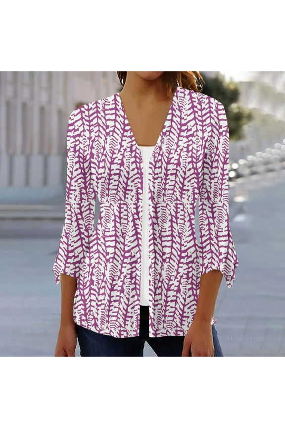 Womens Cardigans Fashion Woman 3/4Sleeve T-Shirt Open Front Cardigan Outerwear Printing Blouse Coat Tops