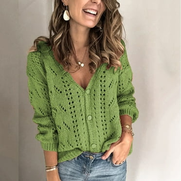 QUIDOS Womens Cardigans Clearance Under $15.00,Women V-Neck-breasted Buttons Hollow Out Cardigan Sweater