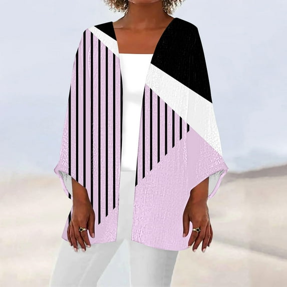 QUIDOS Womens Cardigans Clearance Under $15.00,Women's Printing 3/4 Sleeve Print Loose Shirt Tops Cardigan