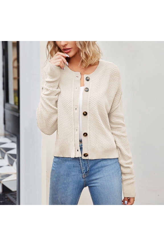 QUIDOS Womens Cardigan Sweaters Women's Fashion Solid Color Long Sleeve Cardigan Knit Loose Button Coat