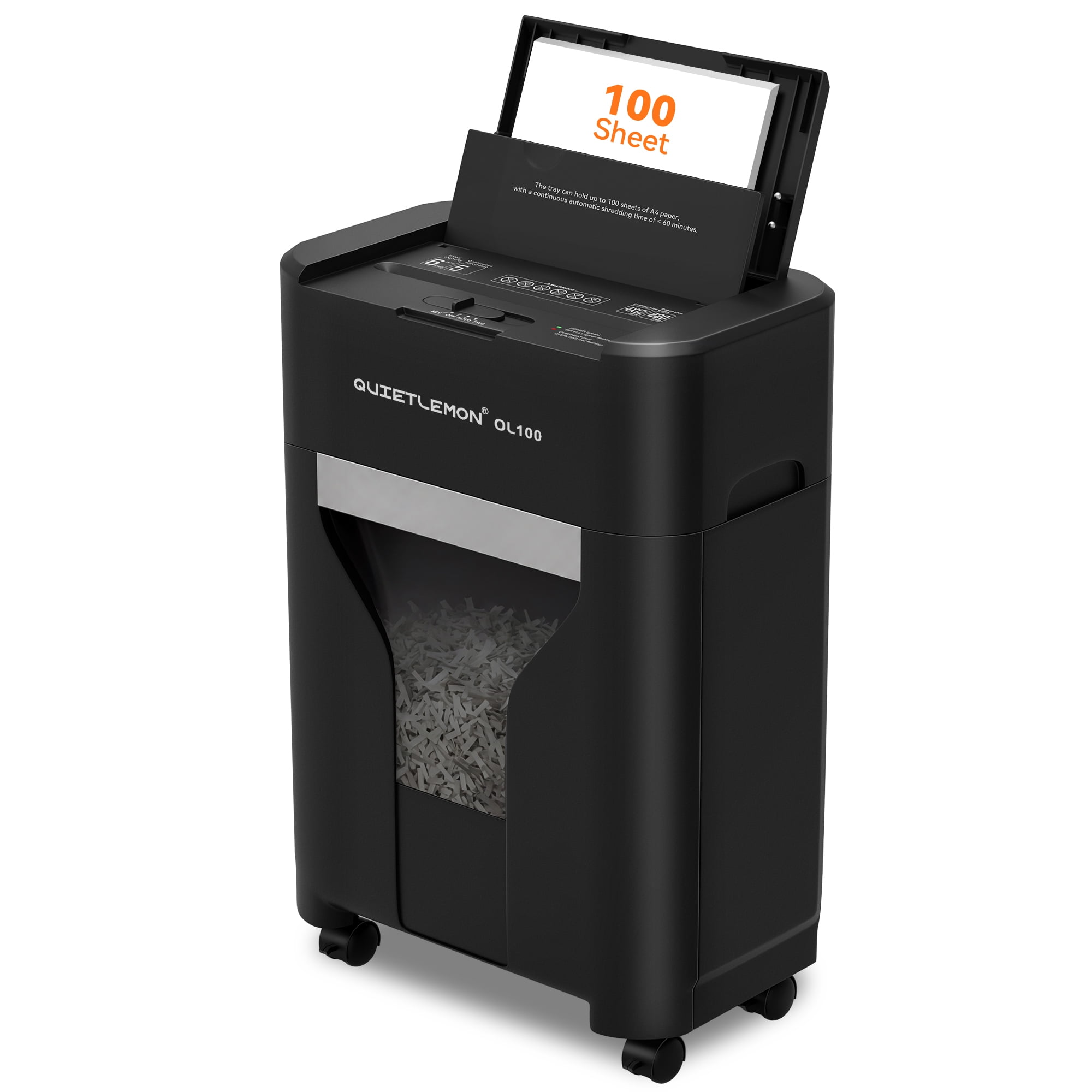 QUIETLEMON 100-Sheet Auto Feed Cross-Cut Paper Shredder Heavy Duty 8 Sheets Manual Shredders with 4.5 Gal Pullout Bin
