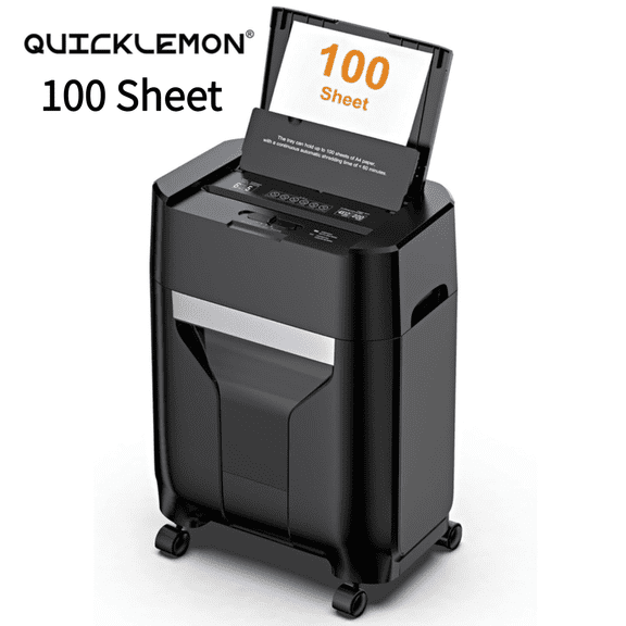 QUIETLEMON 100-Sheet Cross-Cut Paper Shredder for Home & Office, Jam-Proof, Auto & Manual Feed Shredder, 4.5 Gal Bin, Quiet Operation