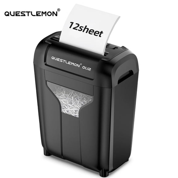 QUESTLEMON 12-Sheet Cross-Cut Paper Shredder Home & Office, 4.5-Gallon Bin, P-4 Security