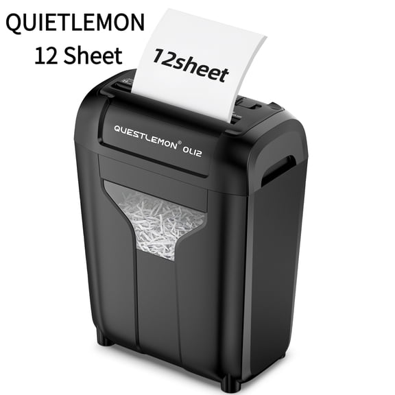 QUIETLEMON 12-Sheet Cross-Cut Paper Shredder  Home & Office, 4.5-Gallon Bin, P-4 Security