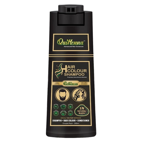QUIKHENNA Hair Color Shampoo 1N Natural Black- 200 ml | Ammonia-Free | Quick & Effortless Grey Coverage |Salon-like Hair Color at Home | Hair Dye Coloring for Men & Women |Instant Hair Colour Solution