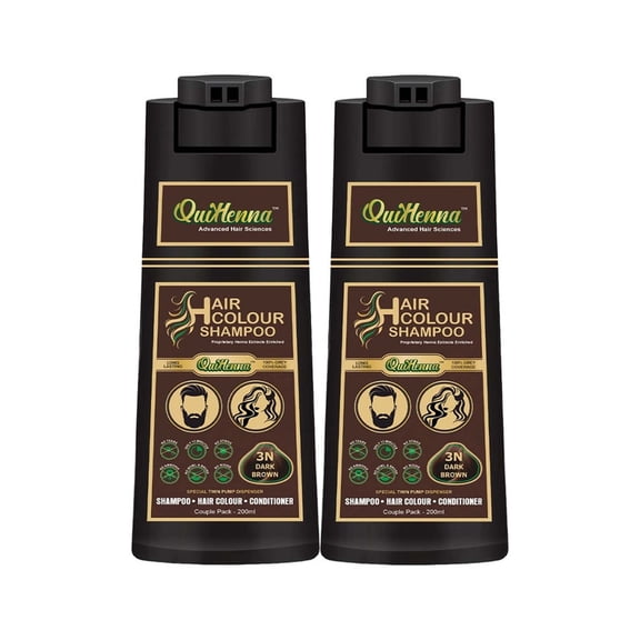 QUIKHENNA Hair Color Shampoo 3N Dark Brown- 200 ml|Ammonia-Free|Quick & Effortless Grey Coverage|Salon-like Hair Color at Home|Hair Dye Coloring for Men&Women|Instant Hair Colour Solution(Pack of 2)