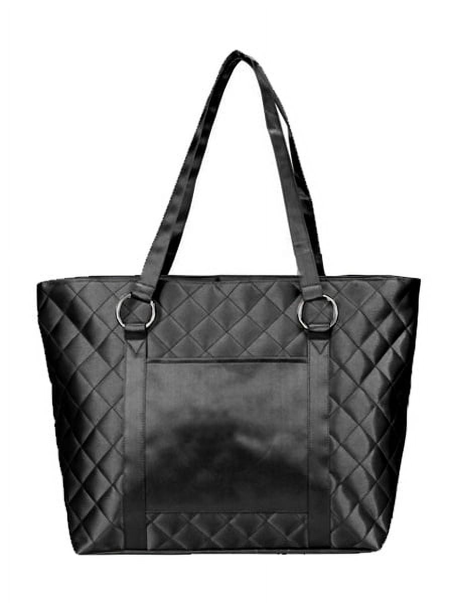 QUILTED BLACK LADIES TOTE BAG