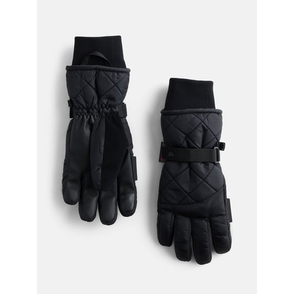 Ozark Trail Women's Quilted Tech Ski Gloves, Black Soot, Sizes S/M