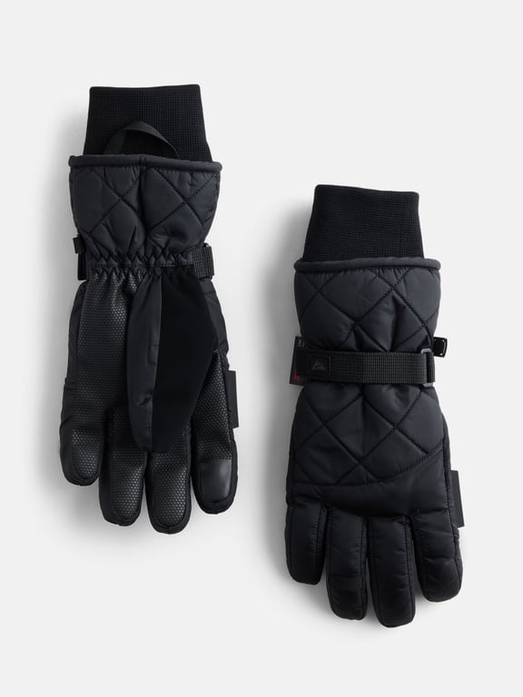 Women's Quilted Tech Ski Gloves, Black Soot, Sizes S/M