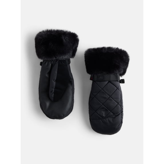 Ozark Trail Women's Quilted Tech Ski Mittens, Black Soot, S/M