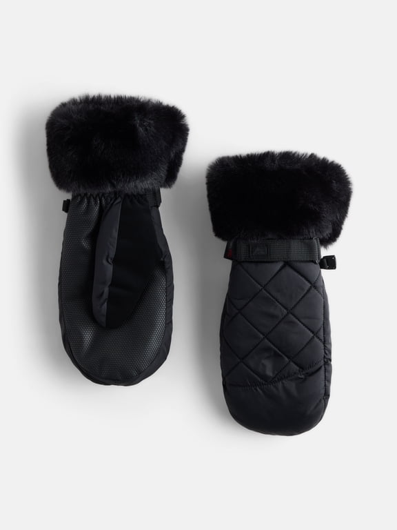 Women's Quilted Tech Ski Mittens, Black Soot, S/M