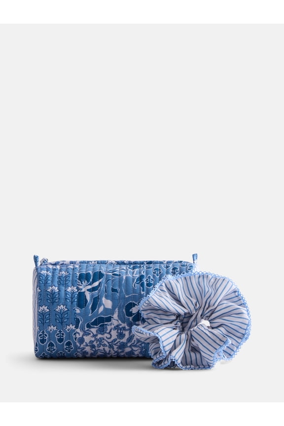 Women's Quilted Pouch & Scrunchie, Blue Patchwork