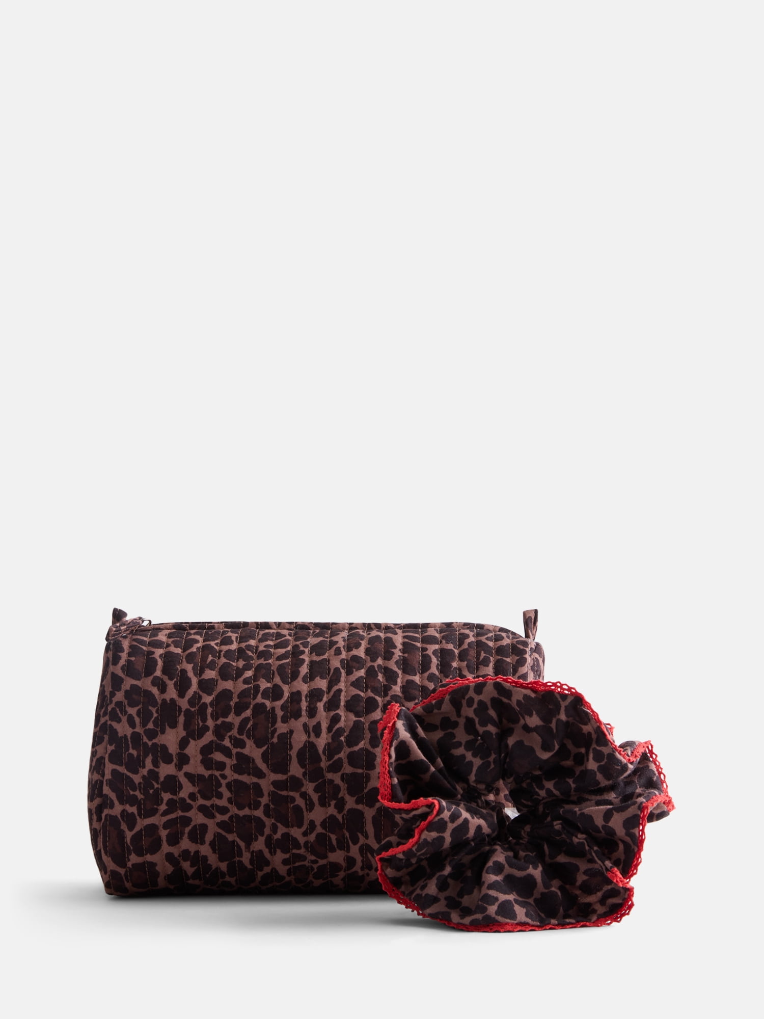 No Boundaries Quilted Pouch with Hair Scrunchie Set, 2-Piece, Women's, Leopard