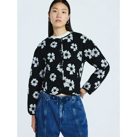 Women's Cotton Floral Print Quilted Jacket, Lightweight, Sizes XS-XXL