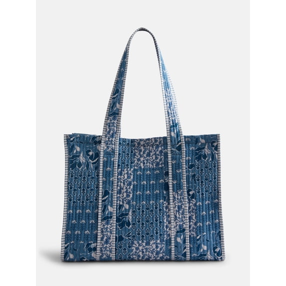 No Boundaries Quilted Tote Bag, Women's, Blue Patchwork