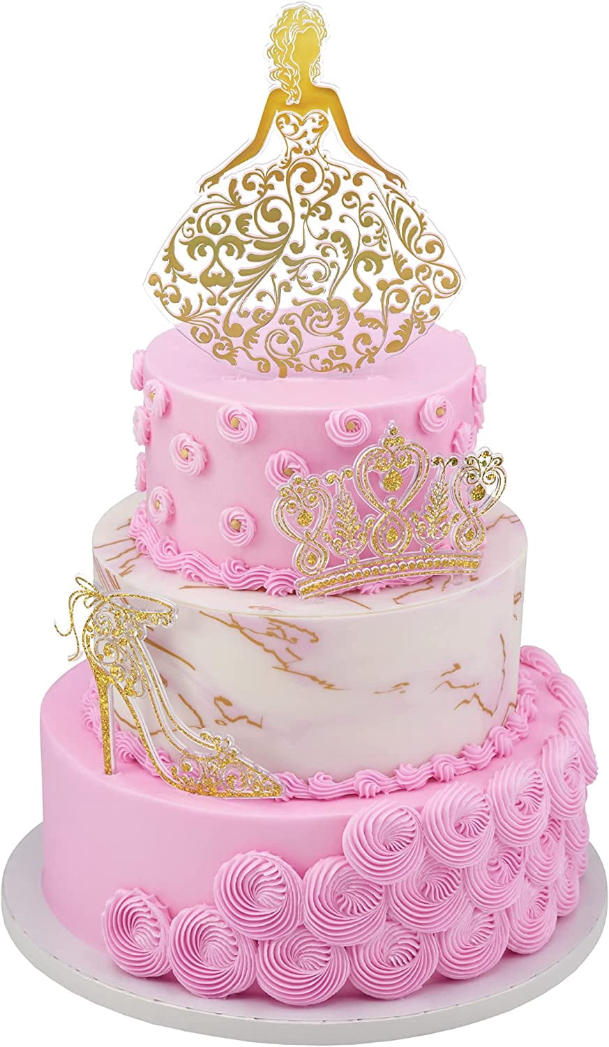 Cake Decorating Kit, XL-GOLD Cake and Cupcake Toppers for Girls Sweet 15 Birthdays and Parties, Quince Años
