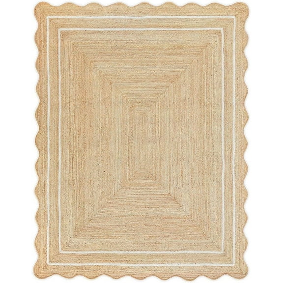 QUINCH Wave Edge Handwoven Area Rug Natural Fiber Farmhouse Boho Jute Rug