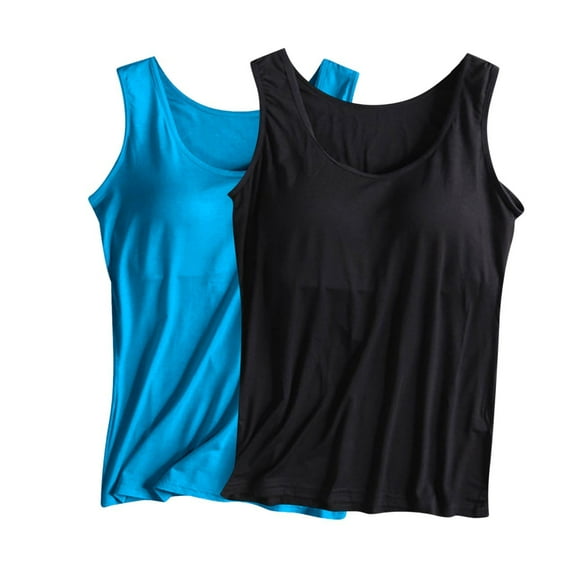 QUINDOS Womens Tank Tops 2025 Summer Blue Basic Ladies 2pc Camisole With Chest Pad No Steel Rings Bottom Underwear Yoga Sports Tank Camisoles for Women 2025