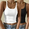thumbnail image 1 of QUINDOS 2 Pack Womens Tank Tops Summer Athletic Ribbed Womens Camisoles Spaghetti Strap Yoga Crew Neck Sleeveless MultiPack Cami Tops Solid Color Slim Fitted Undershirts, 1 of 6