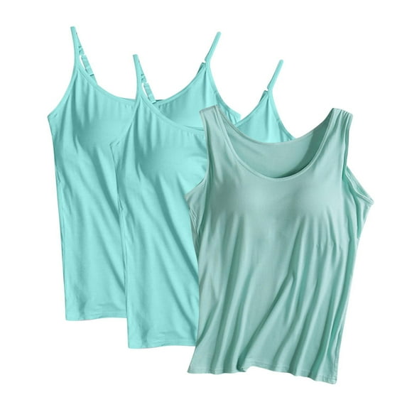 QUINDOS 3 Pack Womens Tank Tops Summer Athletic Camisoles for Women Pack MultiPack Exercise Sleeveless Strap Crew Neck Shirts Tops Loose Solid Color Undershirts
