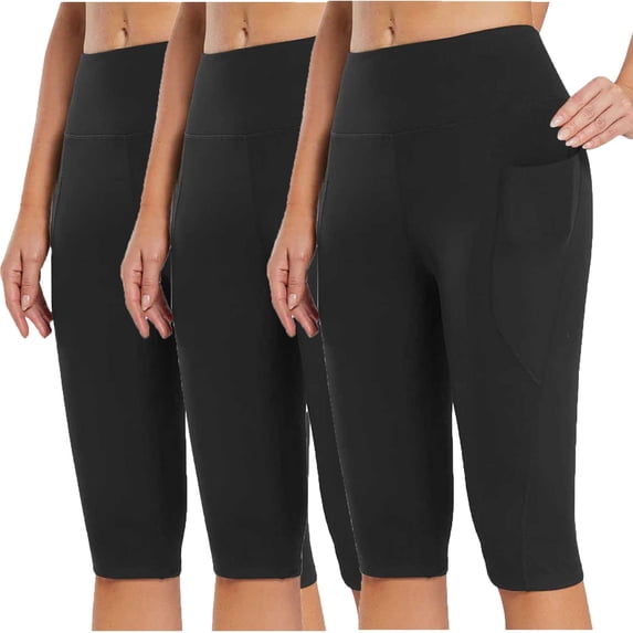 QUINDOS 3 Piece Leggings for Women Capris Knee Length Compression Workout Yoga Pants