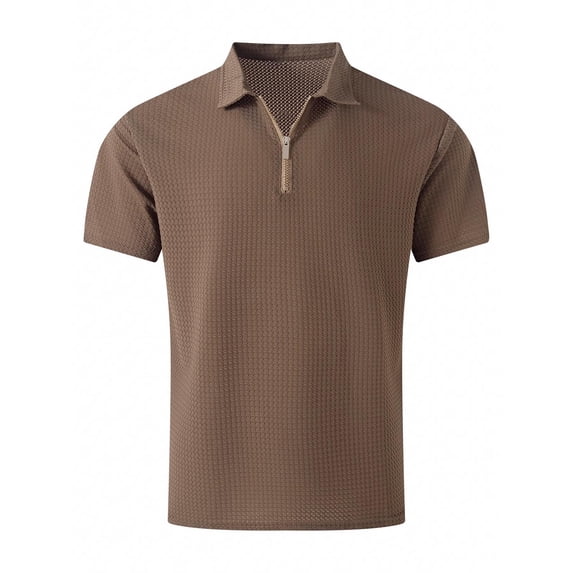 QUINDOS Athletic Mens Shirts Collared Polo Short Sleeve Shirts Breathable Tight Mesh Holes Solid Sweat-absorbing T-shirts