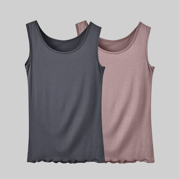 QUINDOS Athletic Tank Tops for Women 2 Pack Summer Camisoles for Women Plus Strap Multi Pack Sleeveless Workout Crew Neck Shirts Tops Loose Solid Color Undershirts