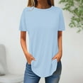 thumbnail image 1 of QUINDOS Blue Plus Size Womens T Shirts Tunic Short Sleeve Summer Women's Tops Cool Crew Neck Solid Tops, 1 of 3