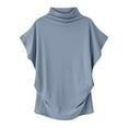 thumbnail image 1 of QUINDOS Blue Women Shirts Short Sleeve Summer Ladies Tops Solid Batwing Sleeve Holiday Crew Neck Tops, 1 of 2