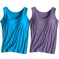 thumbnail image 1 of QUINDOS Built in Bras Tank Tops for Women Summer 2 Pack Athletic Camisoles for Women Plus Multi Pack Crew Neck Exercise Sleeveless Strap Cami Shirts Solid Color Slim Fitted Undershirts, 1 of 2