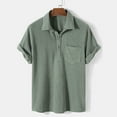 thumbnail image 1 of QUINDOS Button Down Mens Hawaiian Shirt Short Sleeve Summer Casual Shirts Beach Solid Loose Woven Vacation Shirts, 1 of 4