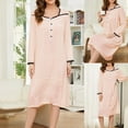 thumbnail image 1 of QUINDOS Button Down Pajamas for Women Midi Long Nightgowns for Women Knee Length Long Sleeve Sleep Dress Casual Solid Lace Home Wear Night Dress, 1 of 7