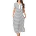 thumbnail image 1 of QUINDOS Button Down Pajamas for Women Cotton Long Nightgowns for Women Notch Collar Striped Sleep Dress Casual Short Sleeve Pockets Hem Split Sleepwear Night Dress, 1 of 6